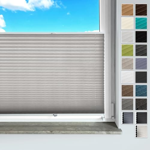 Rollmayer Plissee ohne Bohren, mit Klemmträger Plisseerollo Faltrollo Sichtschutz und Sonnenschutz für Fenster und Tür Premiumqualität Falte für Zuhause, 3 Kollektionen(Binco Grau,B70cm x H100cm)
