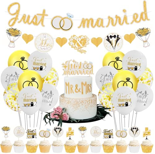 ALEGRE® Just Married Deko, Hochzeitsdeko Set, Mr & Mrs Deko Hochzeit Just Married Girlande Hochzeit Deko, Luftballons Hochzeit Boho Wedding Decoration, Hochzeit Dekoration Standesamt Deko
