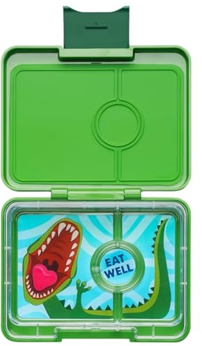 yumbox Caja de refrigerios Jurassic Green con bandeja de dinosaurios - Bento de 3 compartimentos 6.7x5.1x1.8 | Apto para niños | Bocadillos Saludables | Sin BPA y fácil de limpiar