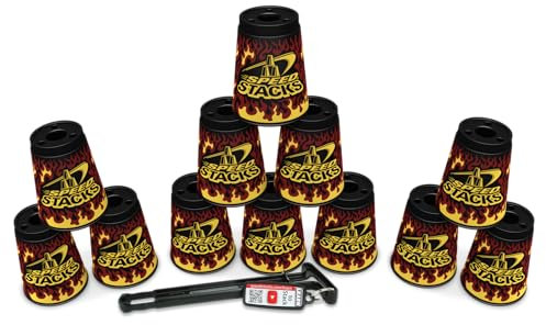 Speed Stacks | Official Sport Stacking Set- Black Flame | 12 cups & Holding Stem | WSSA Approved