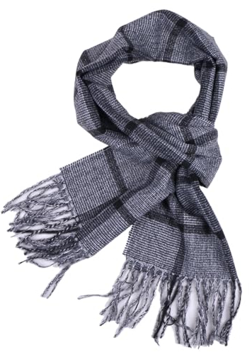 TZ Promise Winterschal mit Fischgrätenmuster, Hahnentrittmuster, Kaschmir-Haptik, klassisch, weich, luxuriös, für Damen und Herren, Grau/Schwarz kariert, Einheitsgröße