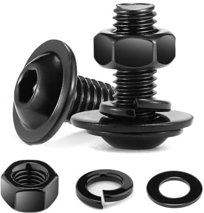 M6 x 14 mm flangiata testa a bottone viti a testa cilindrica, bulloni, dadi, rondelle piatte e di bloccaggio, 10 pezzi in acciaio inox 18-8 (304), completamente filettati, ossido nero (con chiave