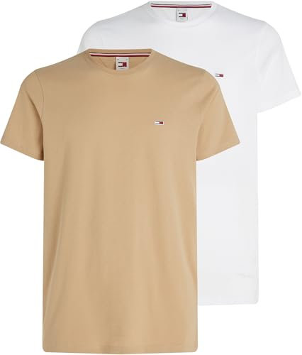 Tommy Jeans Uomo TJM 2PACK SLIM JERSEY TEE DM0DM15381, Beige (Gentle Gold / White 381), XXL