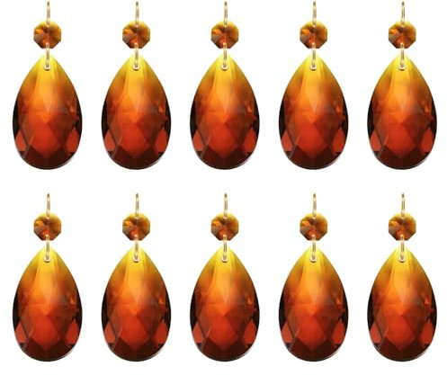 PATIKIL Tränenförmige Kristall-Kronleuchter-Anhänger Perlen, 10er Pack 60mm Länge 38mm Kronleuchter-Prismen-Teile Ornamente Hängende Perlen für DIY Kunsthandwerk Dekoration, Braun