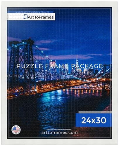 ArtToFrames 24x30 INCH / 61x76.2 CM White Frame for 1000 piece Puzzles.This 1.25 Inch Custom MDF Puzzle Frame is Soft White - Comes with Economy Acrylic (Puzzle5179-24x30)