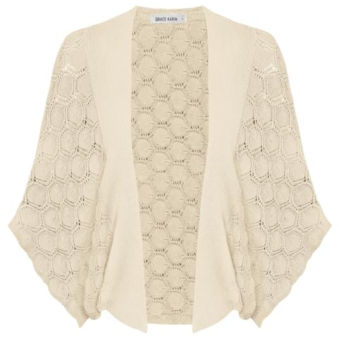 GRACE KARIN Cardigan da Donna Leggero Aperto sul Davanti Orlo Curvo Scialle Traforato Cardigan Aperto sul Davanti