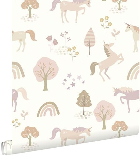 papier peint licornes beige et rose clair 53 cm x 10.05 m - ESTAhome