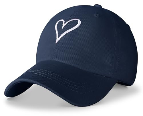HeyCaps Baseball Cap Damen mit Herzförmiges Stickmuster Baumwolle Mütze Verstellbarem Kappe Outdoor Sports Cap