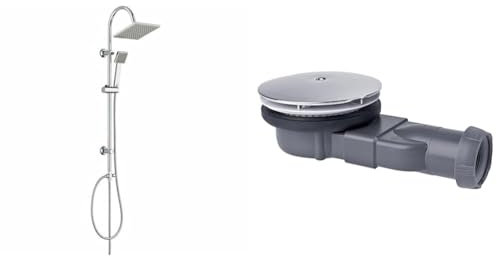 Edouard Rousseau - Colonne de Douche Soto - Tête de Douche Orientable, Picots Anticalcaire - Flexible 1,50 m - Chromé & Wirquin 30718661 Bonde de douche Slim D40 avec siphon, chromé