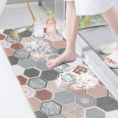 Fecialy Tappeto Doccia Antiscivolo, 100x40cm, Tappeto da Bagno Antiscivolo con Scarico, Tappeto da Bagno in Morbido PVC Luffa, ad Asciugatura Rapida per Bagno e Ambienti Umidi