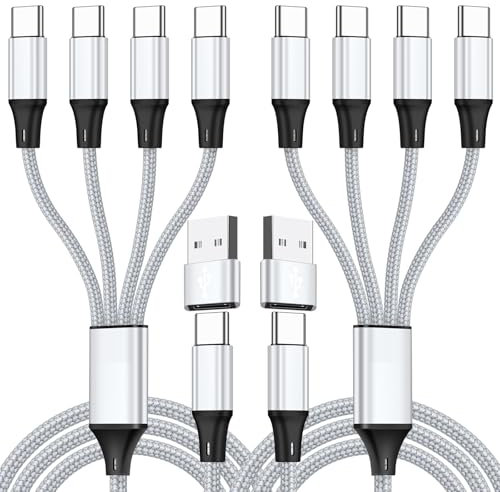 SVEUC Multi USB-C Splitter Kabel USB Typ C PD+QC 3.1A Schnellladung Sync [2Stück 1,2m], 4 in 2 Ladekabel mit 4 Typ-C Anschlüssen Kompatibel mit iPhone 15 Pro Max, Samsung Galaxy S24 S23 Ultra und Mehr