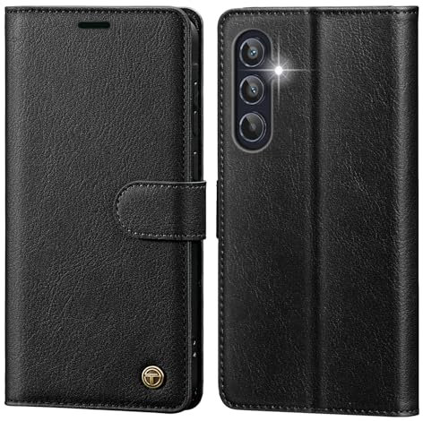CASBST Handyhülle für Samsung Galaxy A35 5G Hülle mit Panzerglas Premium Leder Schutzhülle Klappbar mit Kartenfach Ständer Magnet Handytasche mit RFID Flip Case Klapphülle für Samsung A35 Schwarz