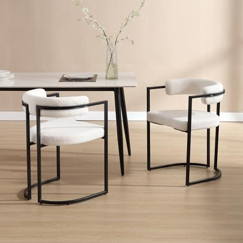 chairus Lot de 2 Chaise de Cuisine Chaise Salle à Manger en Fausse Fourrure Moderne Chaise pour Salon avec Accoudoirs en Métal (Blanc)