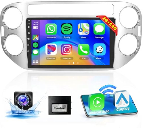 【2+64G】 Hodozzy Carplay Android Auto Radio Coche para VW para Tiguan 2006-2015,9 Pulgada Touchscreen Autorradio Bluetooth con/Mirror Link WiFi/GPS/RDS/FM/USB