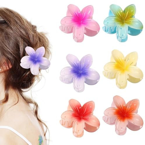 Aucuu 6 Pcs Flor Pinzas Pelo Mujer, Pinzas de Pelo Hawaianas, Cabello Hebillas de Pelo de Flor para Cabello Grueso, para Mujeres y Niñas, 8 cm
