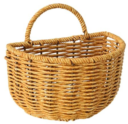 MagiDeal Halbrunder Wandkorb zum Aufhängen, Aufbewahrungshalter für Ingwer und Knoblauch, Aufbewahrung von Gemüse, geflochtener Aufbewahrungskorb für den, Groß 16cmx11cmx15cm