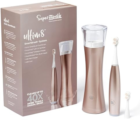 SuperMouth ULTIM8 SmartBrush™ System – Elektrische Zahnbürste mit patentierten SuperBristles®, desinfizierenden SmartHub®, Dual Sonic Modi und Drucksensor – Roségold