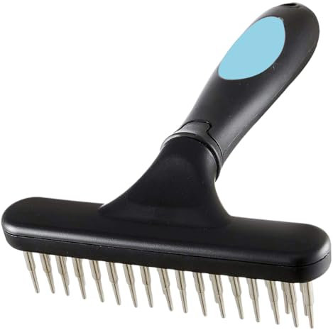 AKSIQIOL Carpet Rake, Portable Pile Lift & Undercoat Rake for Dogs, Pet Hair Remover, Double Row Stainless Steel Pins, Fluffy & Soft Carpet Restoration