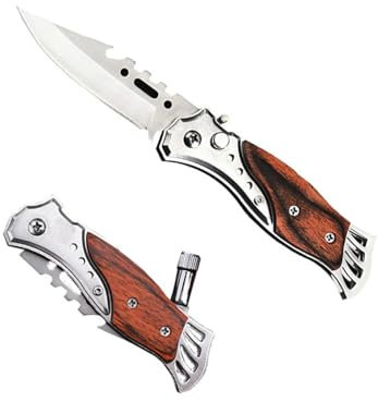 Genérico Cuchillo plegable multifuncional con linterna incorporada, herramienta portátil para exteriores, adecuado para transporte diario y camping al aire libre.