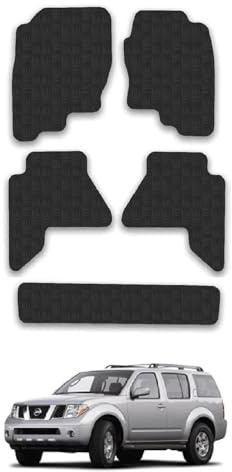 Nissan Pathfinder (2005-2010) Heavy Duty Thick Rubber Car Mats Accessories Tailored Fit Front Rear Set Compatible Accessory Waterproof Durable Non-Slip 5mm Full Coverage Protection with Clips