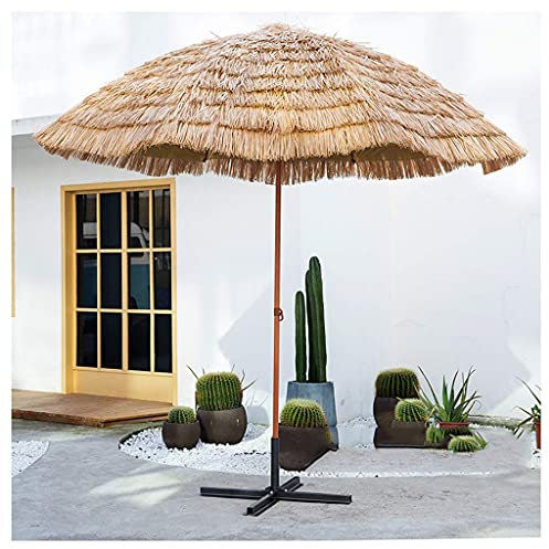 WOTZOV Parasol de Plage hawaïen en Paille avec Base inclinable, 3 m, pour Jardin, Piscine, terrasse, Parasol Rond