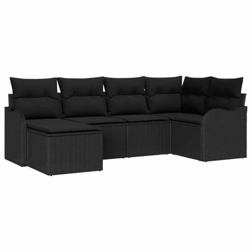 vidaXL 6-teiliges Gartensofa-Set mit Kissen in Schwarz aus Poly-Rattan – modernes und vielseitiges, modulares Sofa für Balkon und Terrasse. Perfekt zum Entspannen und für gesellige Runden im Freien.