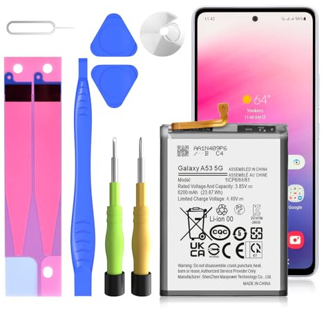 6200mAh Galaxy A53 Akku, EB-BA336ABY Ersatzakku für Galaxy A53 5G SM-A536 SM-A536U1SM-A536U SM-A536W SM-A536B SM-A536N SM-A5360 SM-S536DL mit Reparaturwerkzeug