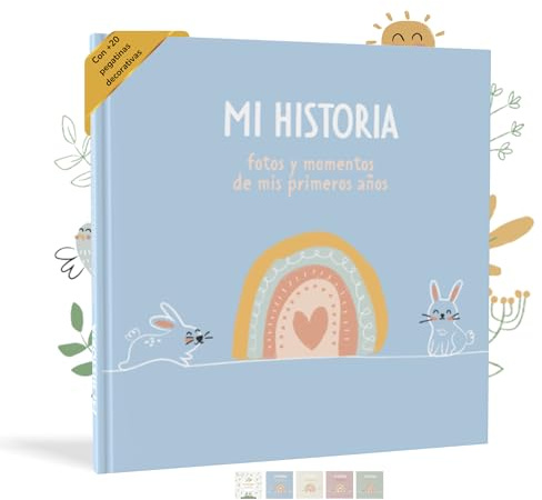 HuBorns - Babyalbum Erstes Jahr bis 5 zum Einkleben von Fotos, Fotoalbum Kinder +50 Seiten und Stickern, Originelles Erinnerungsbuch Baby, Fotoalbum Baby für Babyparty Geschenk
