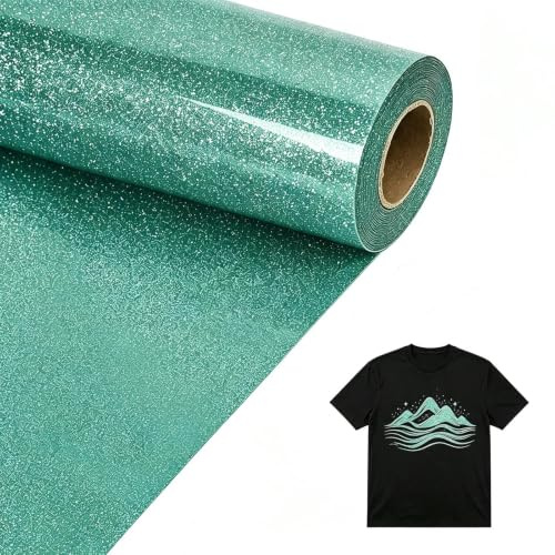 ZIJANG Flexfolie Plotter Textil, 30,5 x 100 cm Glitzer Grün | Plotterfolie Textil, Zuschneidbar und Bügelbar, für Kleidung, Hüte und Taschen