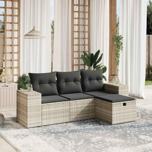 Massbinet Gartenmöbel Set L-Förmiges Outdoor Sofa Garten Lounge Set Polyrattan Hellgrau