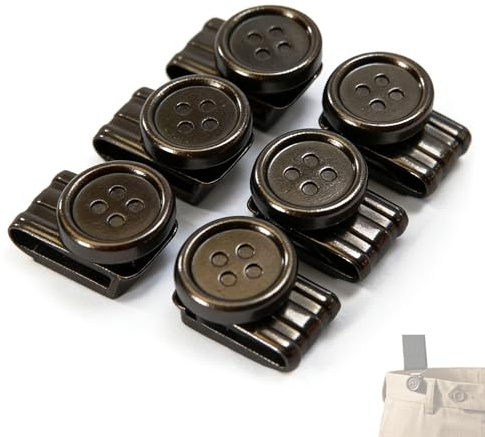 8er Set Hosenträger Knopf Clips, Schwarz Eisen Clip-on-Knöpfe, Minimalistisches Modernes Design, Verstellbarer Greiferverschluss für Hosenträger Ohne Nähen (Geschenkbox)