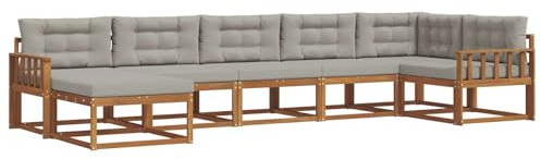 vidaXL Outdoor-Sofagarnitur mit Kissen 7 pcs Natürlich und Hellgrau, Modernes Akazienholz Outdoor-Sofaset, langlebige Gartenmöbel, Flexible Anordnung für die Terrasse, Bequeme Lounge im Hinterhof