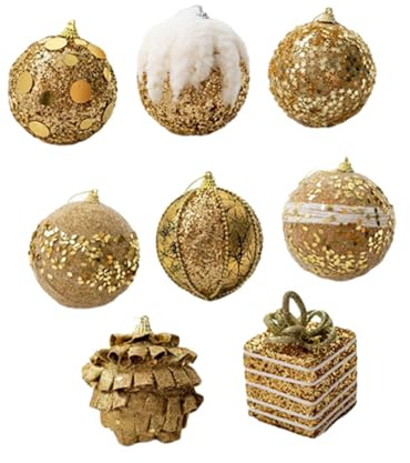 Lilihuimaoyi 8 Stück Weihnachtsbaumkugeln Set Schaumstoff Hängende Ornamente Bruchsicher Baumschmuck Bauble Tropfen für Garten Fenster Hochzeit, Golden