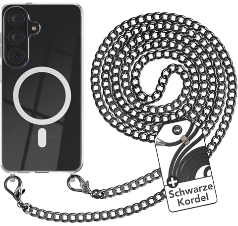 EAZY CASE - Handykette kompatibel mit Galaxy S26 Kette zum Umhängen Stoßfest Handyhülle für Galaxy S26 Silikon Hülle mit Band aus Metall Transparent als Fallschutz in Anthrazit