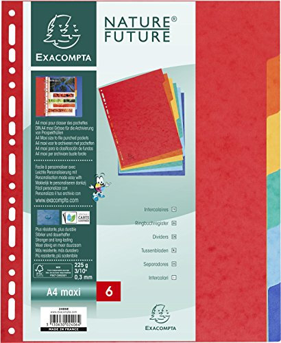 Exacompta 2406E Premium-Register für DIN A4 MAXI aus starkem Colorspankarton 6-teilig volle Höhe 24 x 30 cm vollfarbig 6 Farben mit Indexseite zum selbstgestalten Trennblätter Trennstreifen