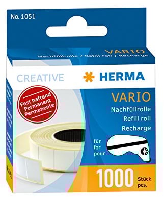 HERMA 10 x Nachfüllrolle für Vario-Klebespender fest haftend 1000 Klebestücke, 1051, weiß, 13x12mm