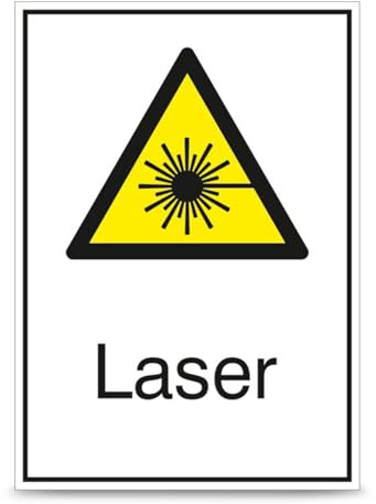 Betriebsausstattung24 Warn-Kombischild Laser - Aluminium, geprägt - 13,1 x 18,5 cm - Text und Symbol Schild W004 - DIN EN ISO 7010