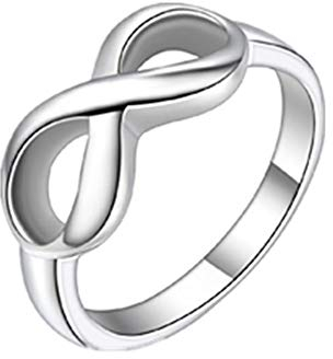 JewelryWe Unendlichkeit Ring Damen Edelstahl: Damen-Ring Infinity Unendliche Liebe Symbol Unendlichkeitszeichen Versprechensringe Jahrestag Verlobung Hochzeit Band 8mm Breite Silber Größe 57