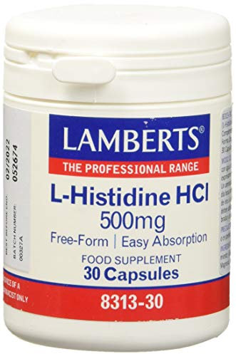 Lamberts L-Histidine HCl Capsules – 500mg Free-Form Amino Acid – Easily Absorbed – 30 Capsules