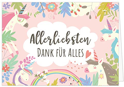 XXL Dankeskarte (A4) | Allerliebsten Dank | Einhorn rosa | mit Umschlag | hochwertige Klappkarte | Große Karte | Maxi Danksagung | Karte | Überformat