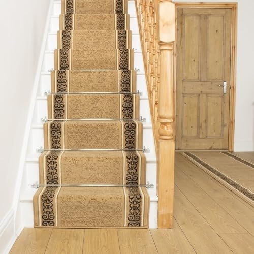 runrug Soft & Comfortable Stair Runner - Smooth & Durable Carpet for Stairs - Stain-Resistant, Fade-Resistant - Multiple Sizes - 60cm x 600cm - 9mm Thick - Tribal, Beige