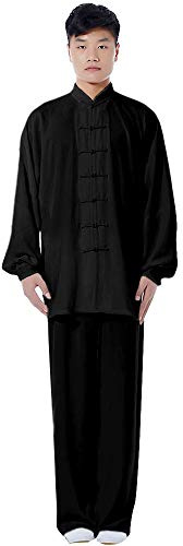 ZooBoo Cotton Blend Long Sleeves Tai Chi Suit Morning Exercise Uniform Kung Fu Clothing for Men (Black, XXXL)