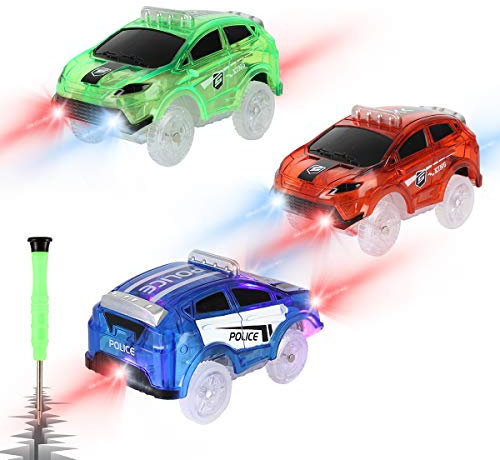 Save Unicorn Racing Replacement with 3 Flashing LED Lights - Glow in the Dark Track Compatible with Most Sets for Cars - Kids Boys and Girls 4-Pack