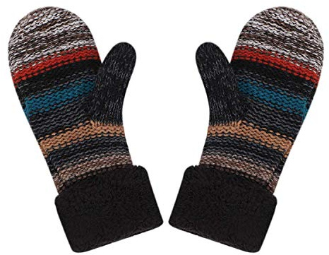 ITODA Womens Knit Gloves Winter Thermal Knitted Gloves Thick Fleece Lined Insulated Warm Mittens Ladies Girls Full Finger Hand Warmer Outdoor Cold Weather Gloves Birthday