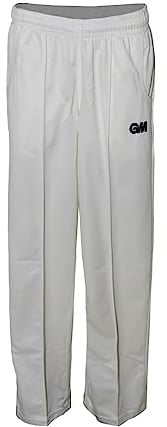 Gunn & Moore GM | Cricket Trousers, Athletic Fit Elasticated Waist 2 Pockets, Quick Drying & Enhanced Moisture Management, Off White with GM | Logo, Large - Waist 35-36 Finished Hem Approx 34