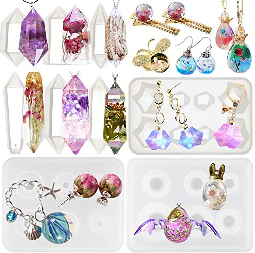 musykrafties Kristallharzformen, Epoxidharz, Beton, Ton, Schmuckherstellungs-Set, Pendel, Kugel, ovales Ei, facettenreiche Edelsteine, 9 Stück