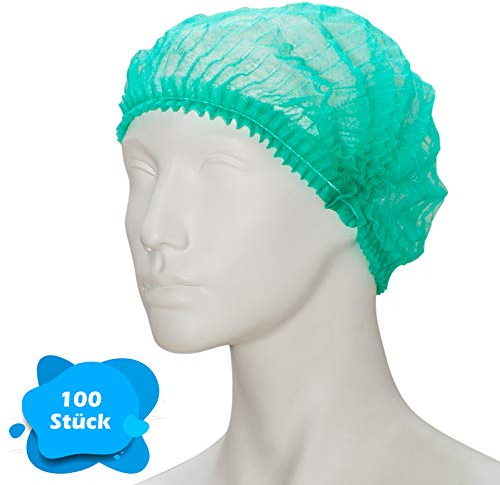 Klipphauben 52 cm in Grün | 100 Stück | Haarnetz Spinnvlies Einweghauben - luftdurchlässig & latexfrei | Ideal für Hygienebereiche