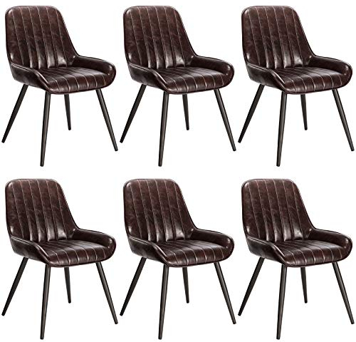 Lestarain Esszimmerstühle 6er Set, für Esszimmer Wohnzimmer Küche, Retro Küchenstühle gepolstert, Sitzfläche aus Kunstleder, mit Metallbeine, bis 150 kg belastbar, Dunkelbraun