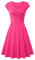 YMING Femme Robe trapèze décontractée à Manches Courtes Robe évasée à col en V Rose L