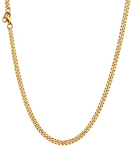 U7 Herren Kette Collier 18k vergoldet 46cm Panzerkette Halskette 3mm breit kubanische Gliederkette Hip Hop Link Necklace Modeschmuk Accessoire für Männer Frauen